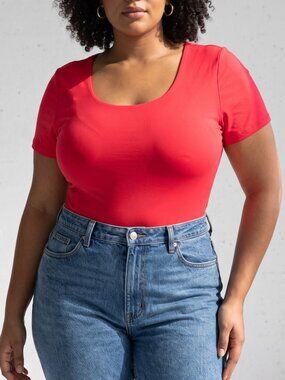 NWT | MANGOPOP Crimson Red Short Sleeve Bodysuit | Scoop Neck | XXL